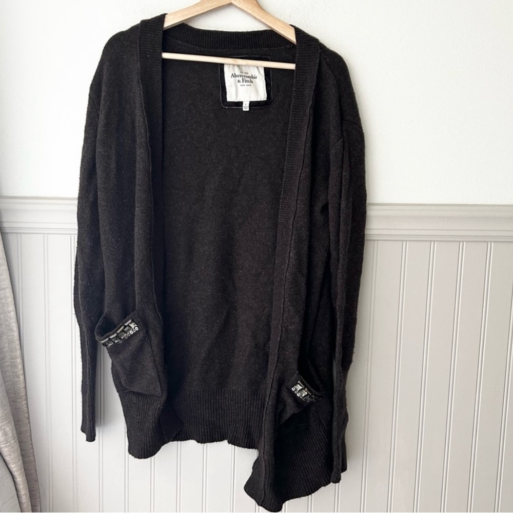Y2K Abercrombie & Fitch Size Large Wool Blend Dark Brown Open Front Cardigan